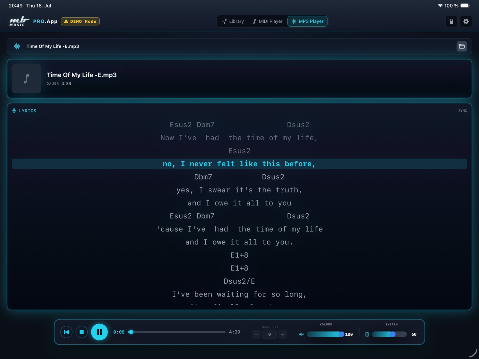 MBMusic PRO.App — MP3 Player mit Text und Akkorden